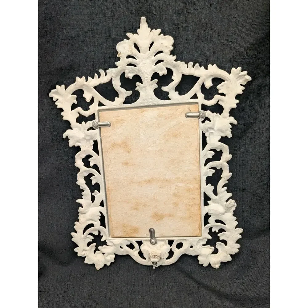 Ornate Cast Iron Victorian Style Vintage Mirror Cottage White 10 x 13.5 Inches
